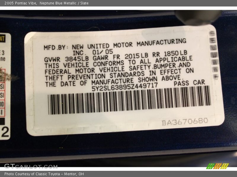 Neptune Blue Metallic / Slate 2005 Pontiac Vibe