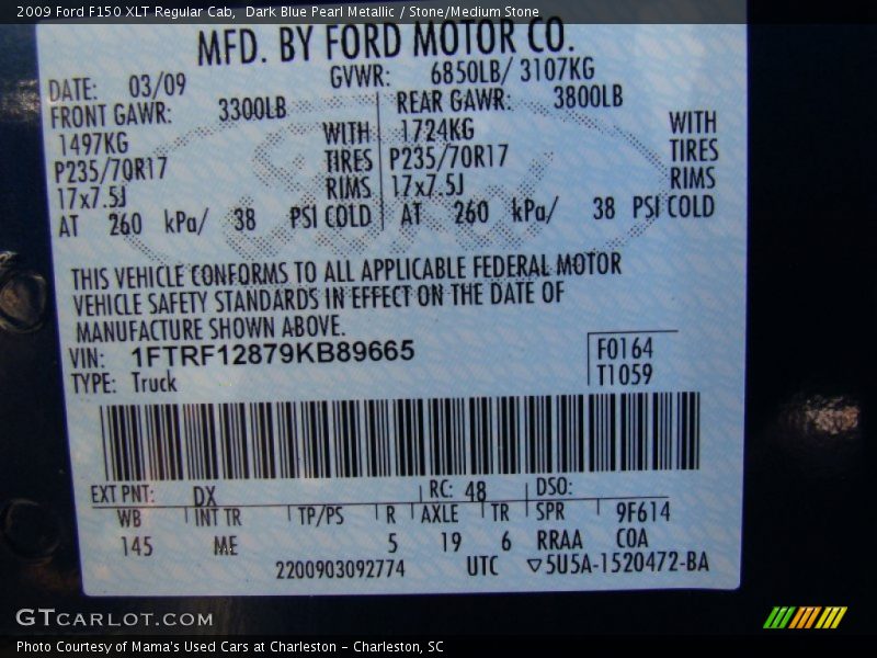 2009 F150 XLT Regular Cab Dark Blue Pearl Metallic Color Code DX