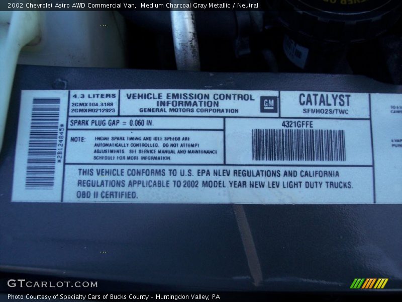 Emission Control information - 2002 Chevrolet Astro AWD Commercial Van