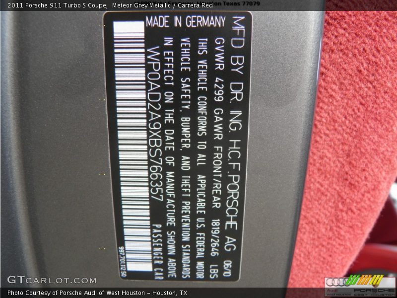 Meteor Grey Metallic / Carrera Red 2011 Porsche 911 Turbo S Coupe