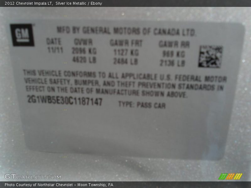Silver Ice Metallic / Ebony 2012 Chevrolet Impala LT