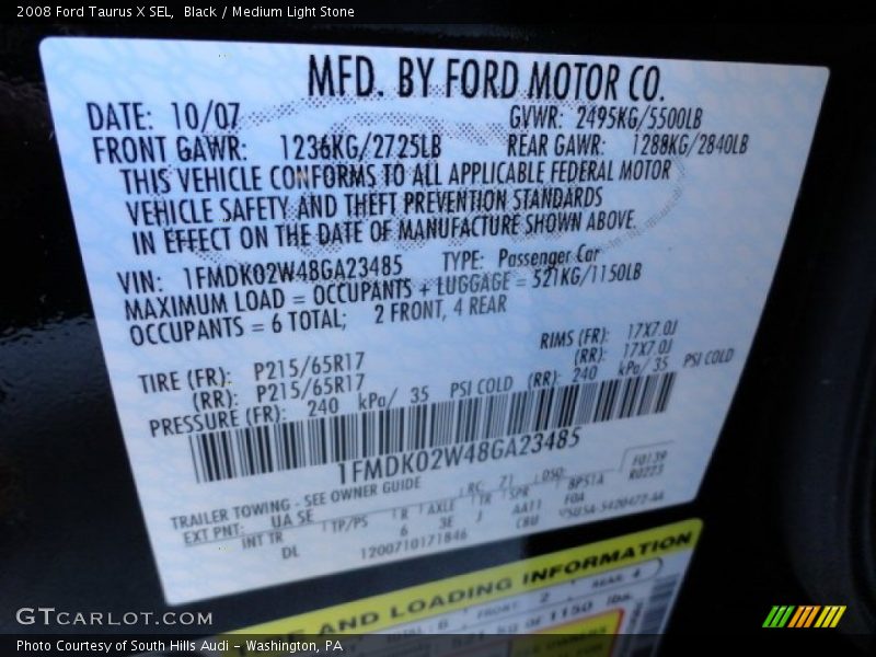 Black / Medium Light Stone 2008 Ford Taurus X SEL