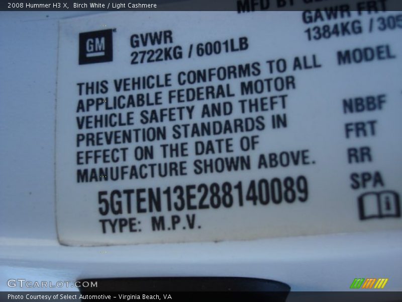 Birch White / Light Cashmere 2008 Hummer H3 X