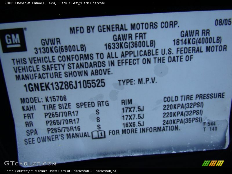 Black / Gray/Dark Charcoal 2006 Chevrolet Tahoe LT 4x4