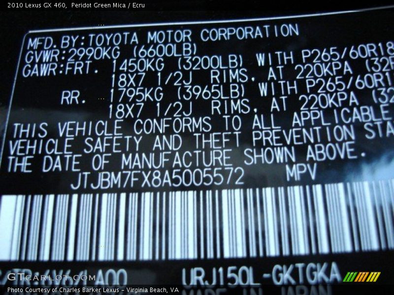 Peridot Green Mica / Ecru 2010 Lexus GX 460