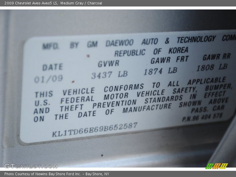 Medium Gray / Charcoal 2009 Chevrolet Aveo Aveo5 LS