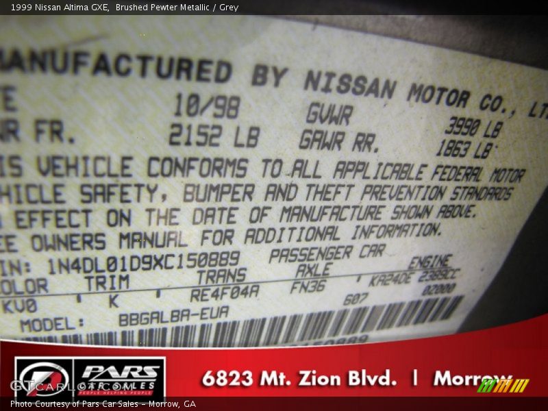 Brushed Pewter Metallic / Grey 1999 Nissan Altima GXE
