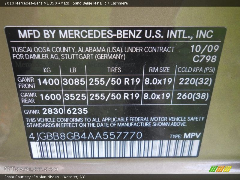 Sand Beige Metallic / Cashmere 2010 Mercedes-Benz ML 350 4Matic