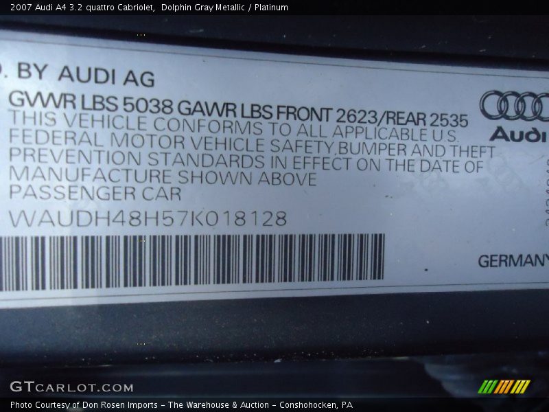 Dolphin Gray Metallic / Platinum 2007 Audi A4 3.2 quattro Cabriolet