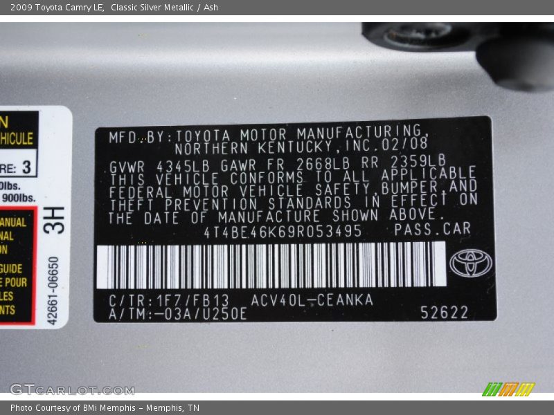 Classic Silver Metallic / Ash 2009 Toyota Camry LE