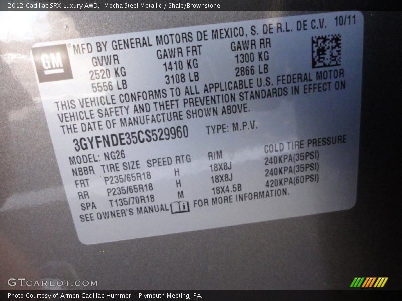 Mocha Steel Metallic / Shale/Brownstone 2012 Cadillac SRX Luxury AWD