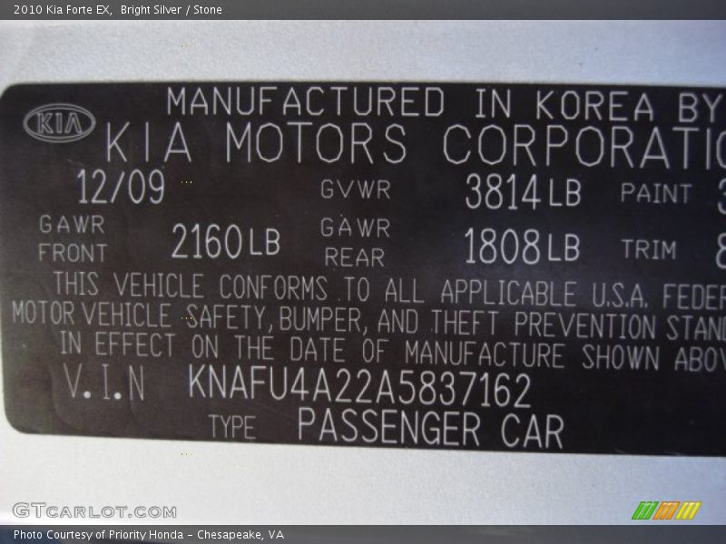Bright Silver / Stone 2010 Kia Forte EX