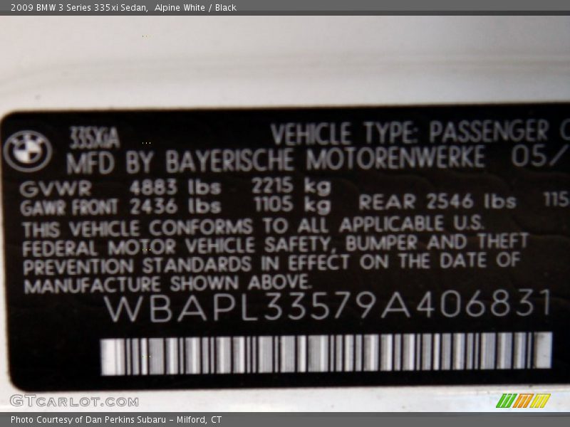 Alpine White / Black 2009 BMW 3 Series 335xi Sedan