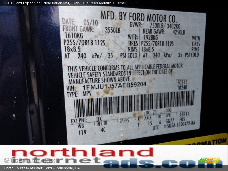 Dark Blue Pearl Metallic / Camel 2010 Ford Expedition Eddie Bauer 4x4
