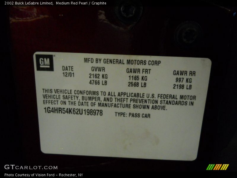 Medium Red Pearl / Graphite 2002 Buick LeSabre Limited