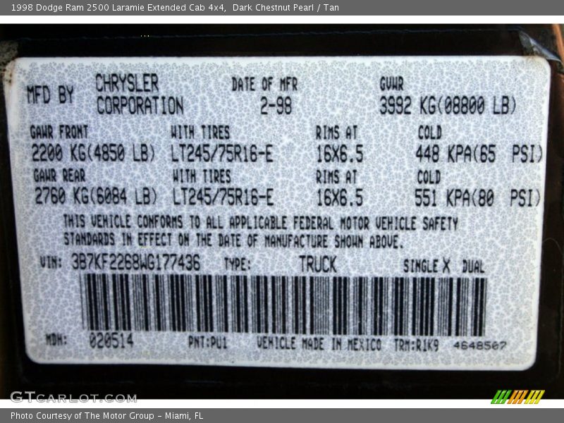 Dark Chestnut Pearl / Tan 1998 Dodge Ram 2500 Laramie Extended Cab 4x4
