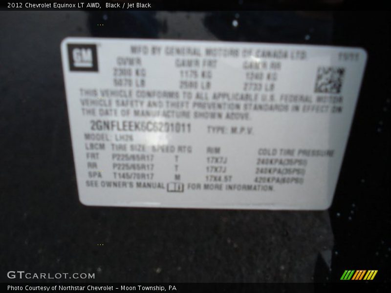 Black / Jet Black 2012 Chevrolet Equinox LT AWD
