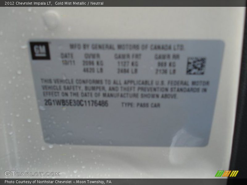 Gold Mist Metallic / Neutral 2012 Chevrolet Impala LT