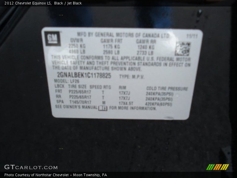 Black / Jet Black 2012 Chevrolet Equinox LS