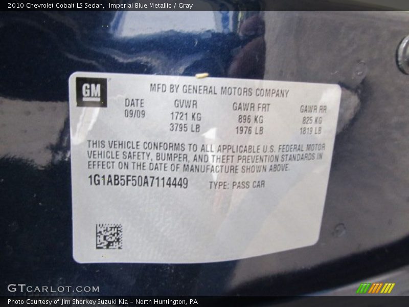 Imperial Blue Metallic / Gray 2010 Chevrolet Cobalt LS Sedan