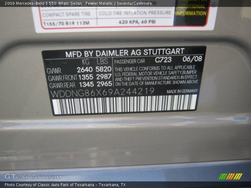 Pewter Metallic / Savanna/Cashmere 2009 Mercedes-Benz S 550 4Matic Sedan