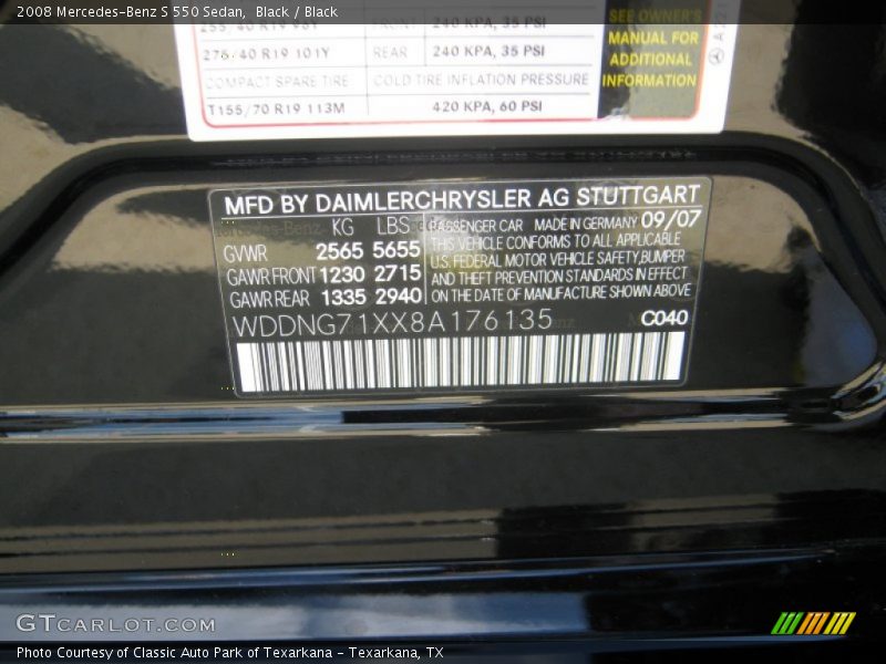 Black / Black 2008 Mercedes-Benz S 550 Sedan