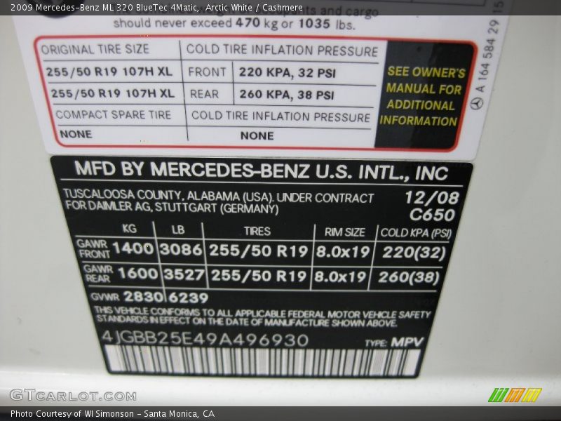 Arctic White / Cashmere 2009 Mercedes-Benz ML 320 BlueTec 4Matic