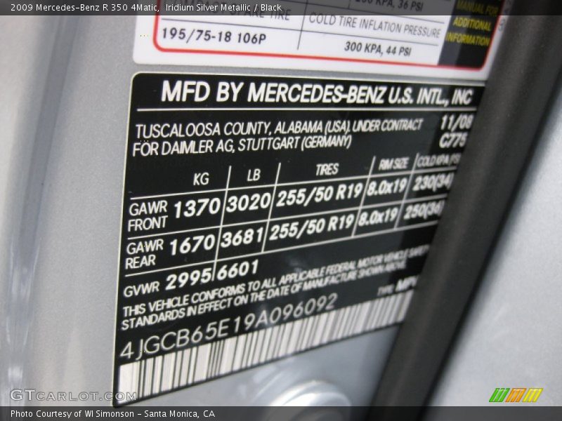 Iridium Silver Metallic / Black 2009 Mercedes-Benz R 350 4Matic