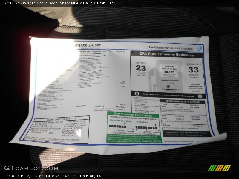 Shark Blue Metallic / Titan Black 2012 Volkswagen Golf 2 Door