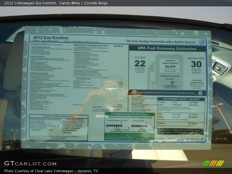 Candy White / Cornsilk Beige 2012 Volkswagen Eos Komfort
