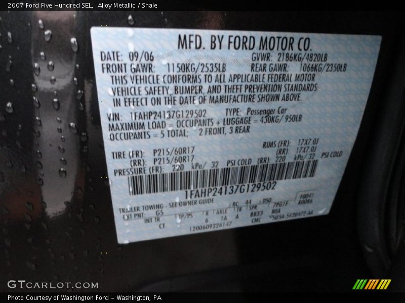 Alloy Metallic / Shale 2007 Ford Five Hundred SEL