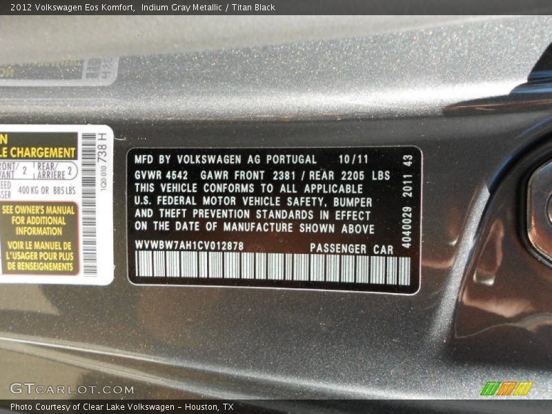 Indium Gray Metallic / Titan Black 2012 Volkswagen Eos Komfort