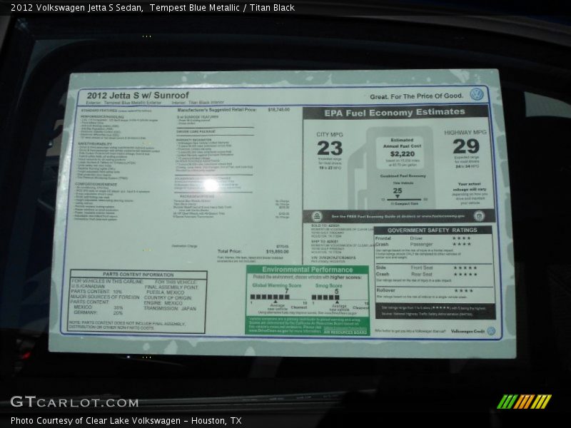 Tempest Blue Metallic / Titan Black 2012 Volkswagen Jetta S Sedan