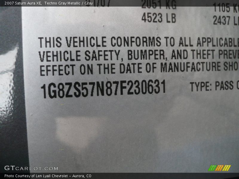 Techno Gray Metallic / Gray 2007 Saturn Aura XE