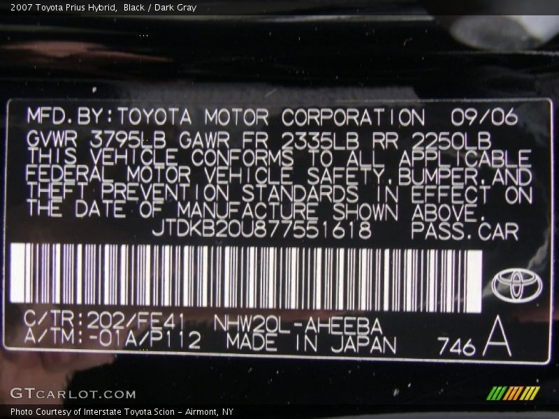 Black / Dark Gray 2007 Toyota Prius Hybrid