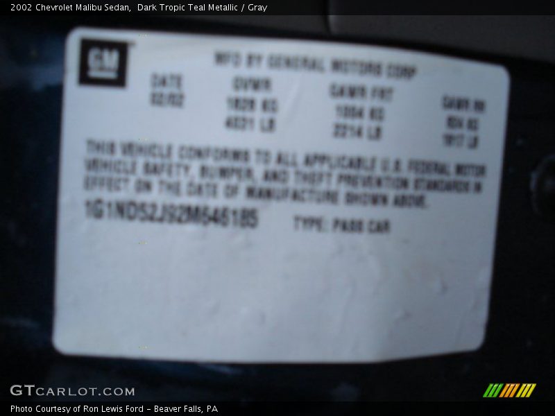 Dark Tropic Teal Metallic / Gray 2002 Chevrolet Malibu Sedan