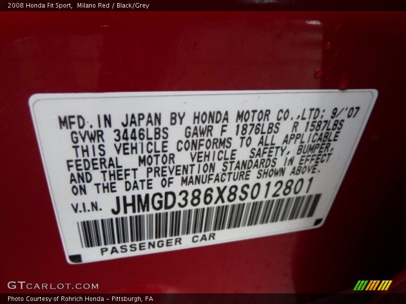 Milano Red / Black/Grey 2008 Honda Fit Sport