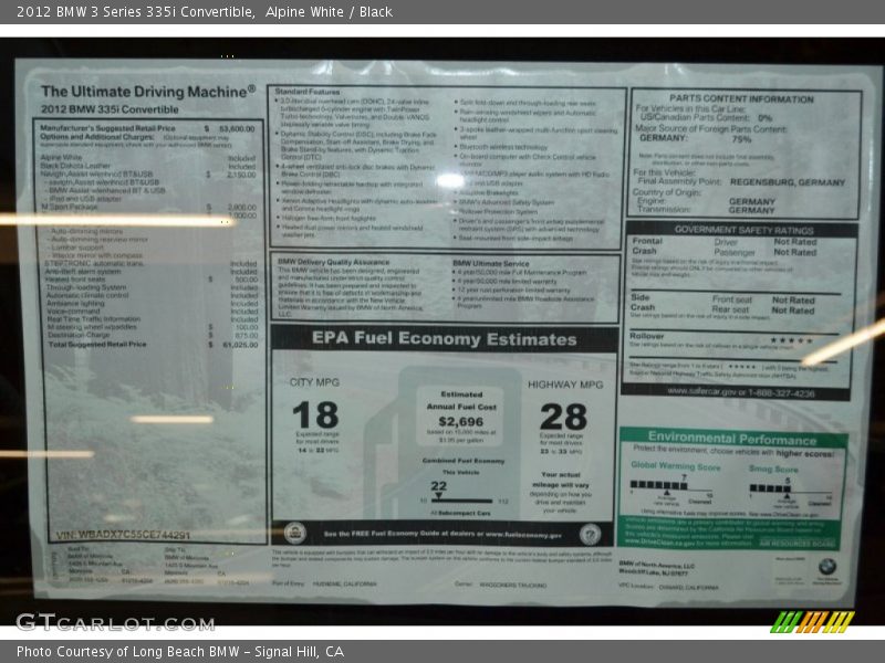 Alpine White / Black 2012 BMW 3 Series 335i Convertible