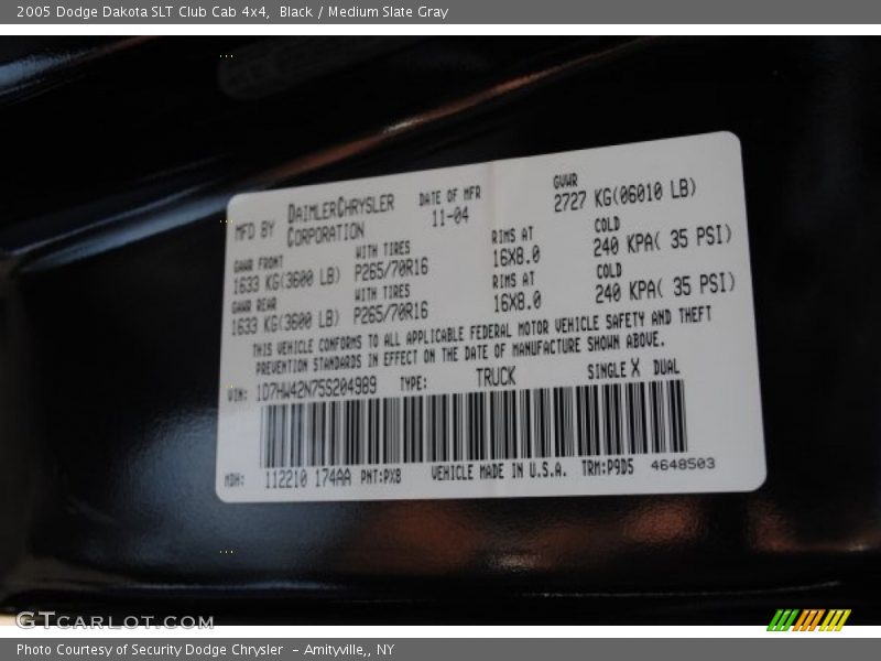 Black / Medium Slate Gray 2005 Dodge Dakota SLT Club Cab 4x4
