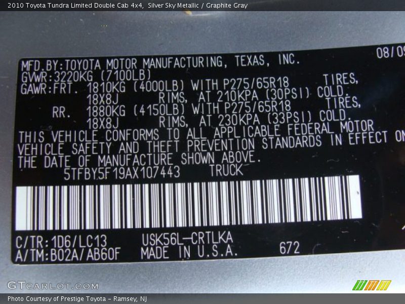 Silver Sky Metallic / Graphite Gray 2010 Toyota Tundra Limited Double Cab 4x4