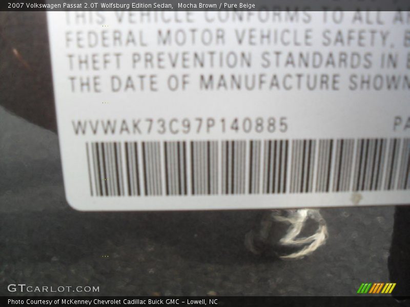 Mocha Brown / Pure Beige 2007 Volkswagen Passat 2.0T Wolfsburg Edition Sedan