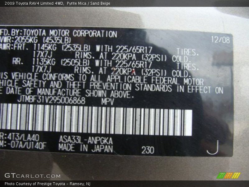 Pyrite Mica / Sand Beige 2009 Toyota RAV4 Limited 4WD