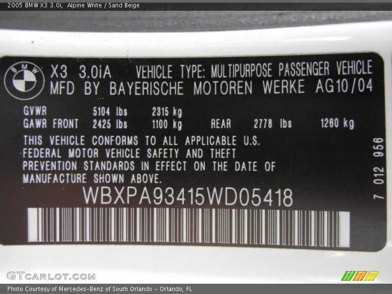 Alpine White / Sand Beige 2005 BMW X3 3.0i