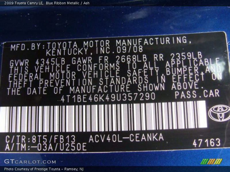 Blue Ribbon Metallic / Ash 2009 Toyota Camry LE