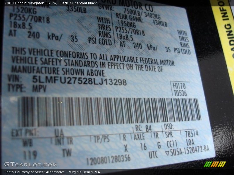 Black / Charcoal Black 2008 Lincoln Navigator Luxury
