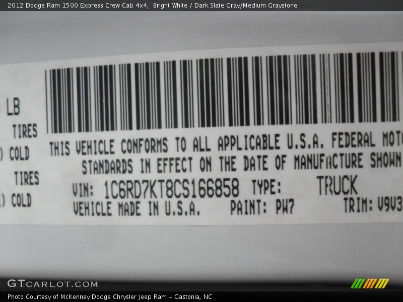 2012 Ram 1500 Express Crew Cab 4x4 Bright White Color Code PW7