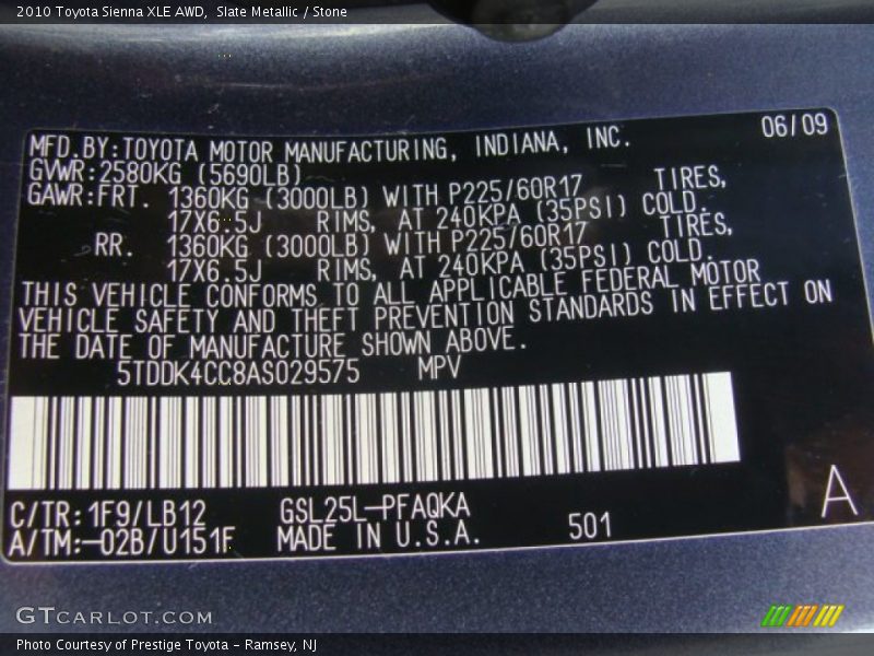 Slate Metallic / Stone 2010 Toyota Sienna XLE AWD