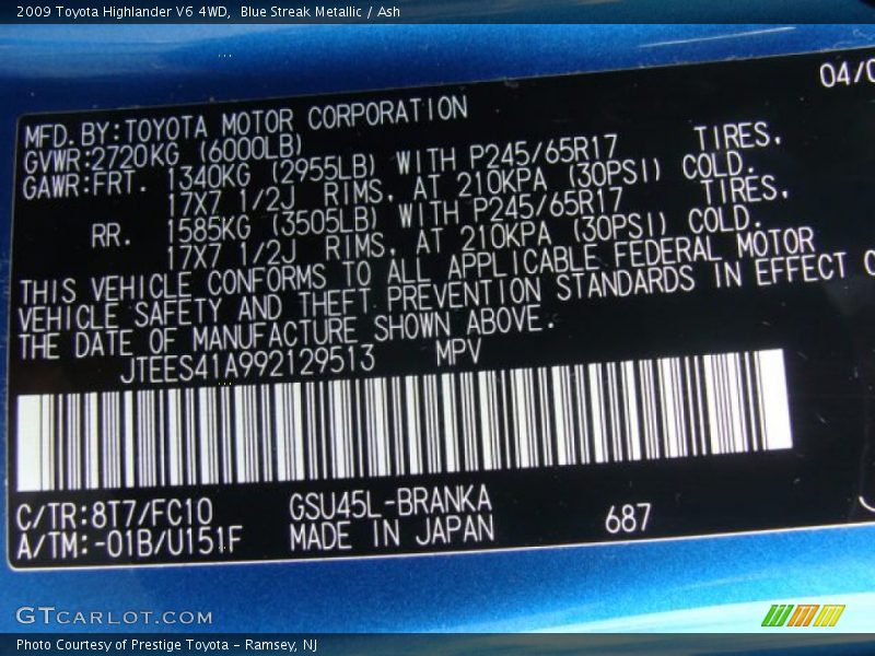 Blue Streak Metallic / Ash 2009 Toyota Highlander V6 4WD