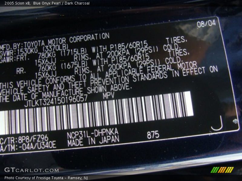 Blue Onyx Pearl / Dark Charcoal 2005 Scion xB