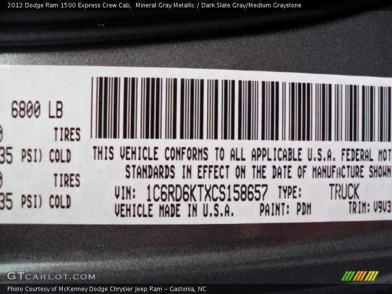 Mineral Gray Metallic / Dark Slate Gray/Medium Graystone 2012 Dodge Ram 1500 Express Crew Cab